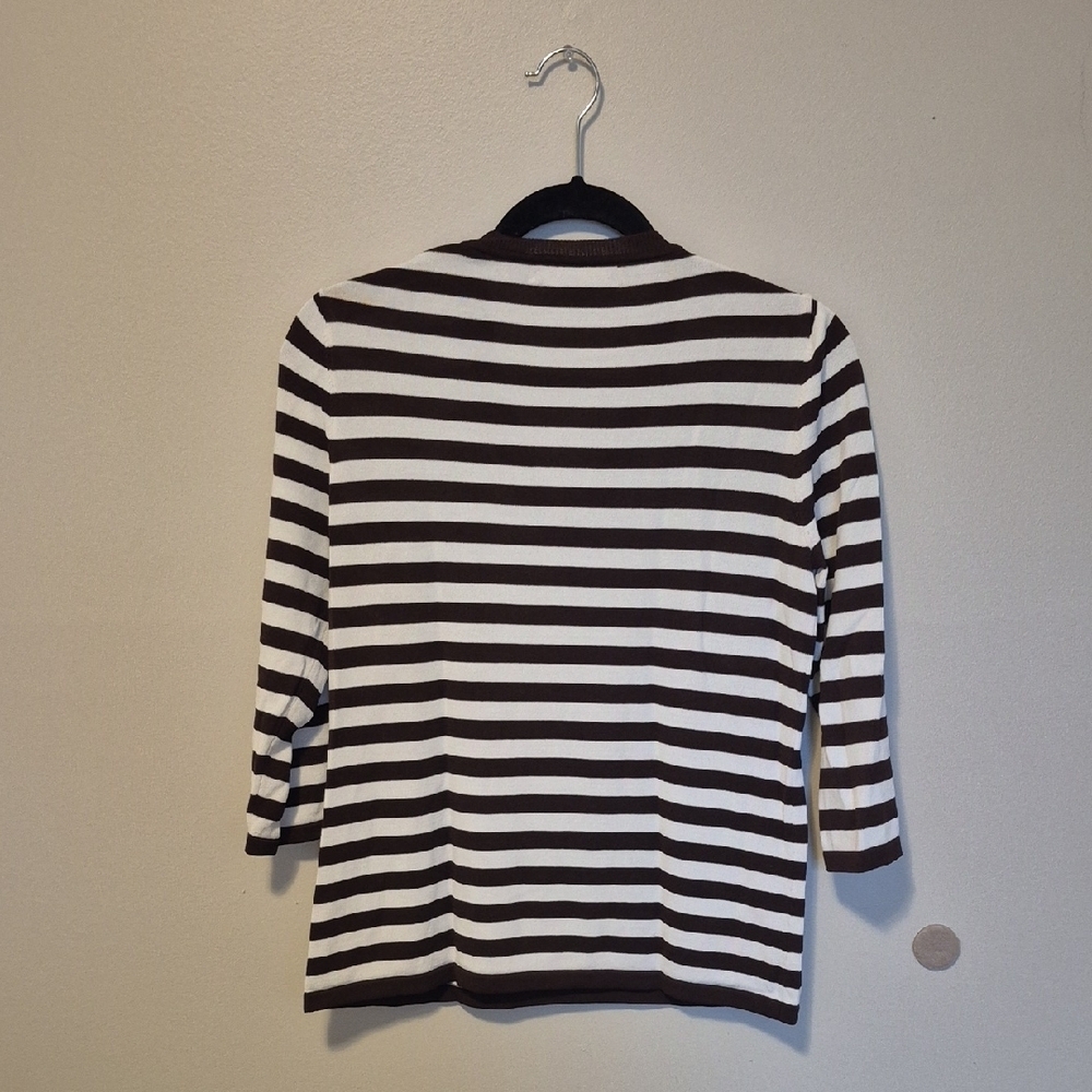 JONES NEW YORK  Chocolate & White Striped 3/4 Sleeve Top - LP - Picture 3 of 6